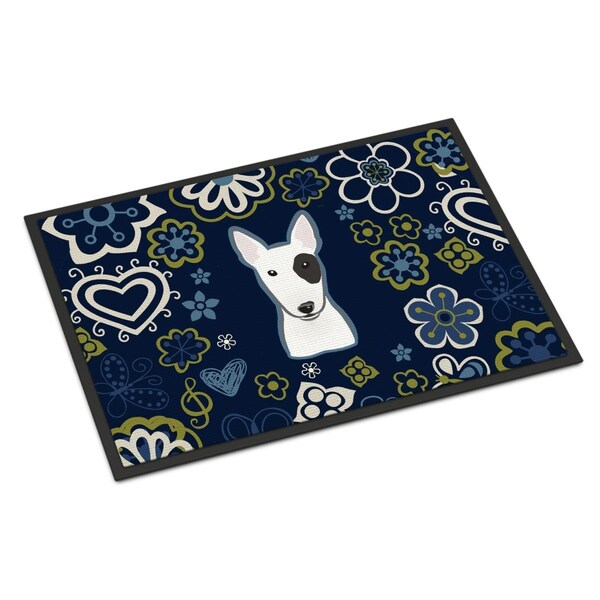 Carolines Treasures 18 x 27 in. Blue Flowers Bull Terrier Indoor or Outdoor Mat BB5060MAT - main
